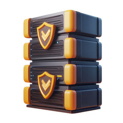 Poster - Cartoon data servers with protective shields and vibrant transparent accents for enhanced security, 3D Cartoon Secure Data Servers with Shields on transparent background