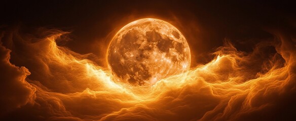 Wall Mural - fiery moon in a blazing sky