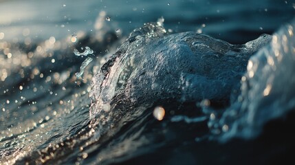 Poster - Captivating ocean wave cresting with power and beauty under sunlight creating dynamic textures and sparkling water droplets in a serene aquatic scene