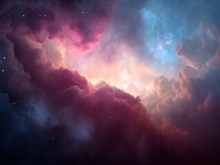 Poster - ethereal cosmic clouds in vibrant hues of pink and blue creating a dreamy celestial vista a captivat