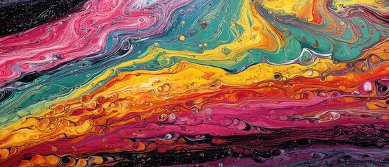 Poster - Abstract Fluid Art Painting with Vibrant Color Swirls and Dynamic Textures for Modern Design Projects and Creative Backgrounds