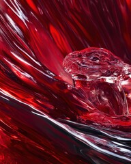 Poster - dynamic splash of vibrant red liquid creating abstract waves and forms with captivating light play a