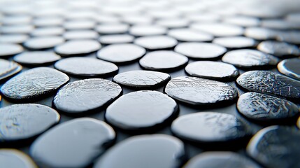 Poster - Futuristic synthetic cobblestone tiles featuring intricate geometric etchings, designed for innovative urban landscapes and modern architectural aesthetics.