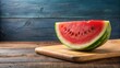 © chokdeelaw - A juicy watermelon slice on a wooden cutting board, juicy, wooden board, juicy,wooden board,fresh,fruit