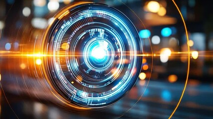 Poster - Futuristic technological device with glowing rings.