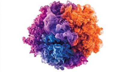 Poster - Colorful ink explosion on white backdrop vibrant hues of orange purple and blue create dynamic abstract art