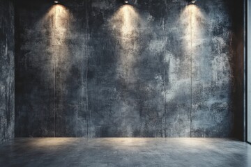 Poster - Industrial concrete wall with spotlight illumination creating a dramatic and textured background for modern interior design showcasing minimalist architecture and urban style