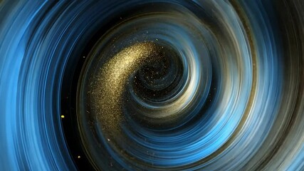 Poster - Abstract swirling vortex of blue and gold particles.