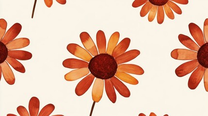 Poster - Artistic floral pattern background with watercolor daisy flowers in warm autumn colors creating a seamless botanical design perfect for fall season