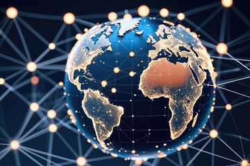 Poster - Digital Mesh Design Showcasing a Globe and Interconnected Nodes for Global Networking and Communication