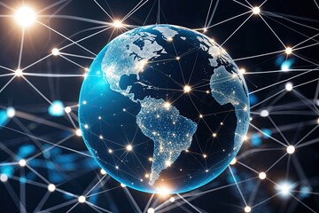 Poster - Global Network Illustration with a Shining Globe: Connectivity, Digital Interaction, and Web Design
