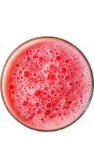 Poster - Refreshing pink drink with effervescent bubbles in a clear glass overhead view on white background healthy beverage vibrant color summer refreshment