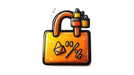 Aufkleber - vibrant illustration of padlock with percentage symbol and envelope, symbolizing secure communication and data protection. lock is colored in shades of orange and yellow