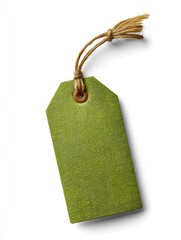 Poster - Rustic green textured tag with natural hemp string on white backdrop for product presentation and pricing, studio shot with soft shadow and neutral background