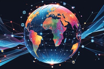 Poster - Contemporary Vector Art Depicting a Global Network Sphere for Digital Interaction and Communication