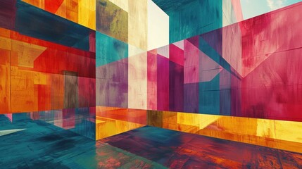 Poster - Abstract building with colorful geometric panels