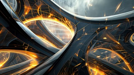 Poster - futuristic structure with glowing lines and highlights