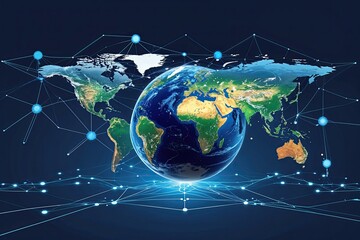 Poster - Abstract Network Vector Concept with Global Connection and Digital Earth Illustration