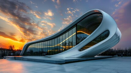 Poster - futuristic building with abstract curved design