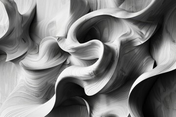 Poster - Close-up of a wooden sculpture with swirling organic shapes, Organic shapes morphing and intersecting in a harmonious dance of movement