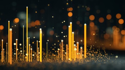 Poster - Abstract golden light beams rising from a dark surface creating a futuristic and dynamic visual effect with bokeh background and a sense of innovation and technological advancement