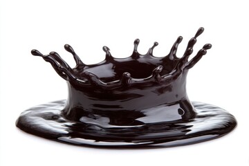 Poster - Captivating dark chocolate liquid crown splash against pure white background showcasing dynamic fluidity and rich texture perfect for culinary and dessert themed designs