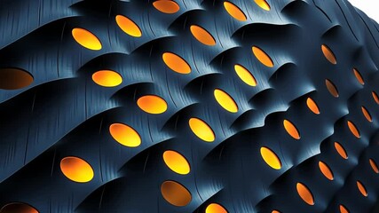 Poster - Exploring the unique design of a modern building with captivating patterns and glowing lights in the evening Generative AI