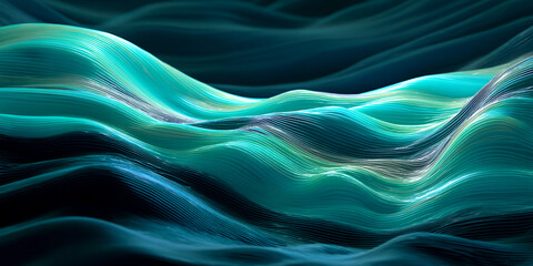 Fototapete - Abstract teal waves, layered and flowing, create a dynamic, textured image symbolizing fluidity, movement, and energy