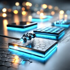 Poster - Quantum Computing: Metallic spheres aligned on hexagonal-patterned platforms illuminate the path to the future of information processing.