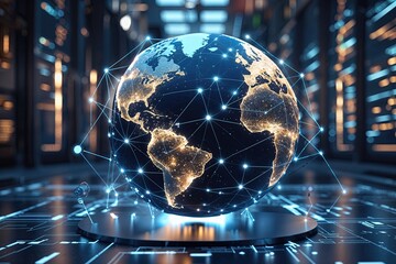 Poster - Global Network Structure with Globe Icon and Digital Connectivity Solutions