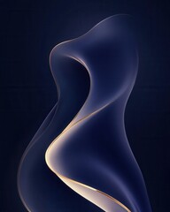 Poster - Elegant abstract wave design with a smooth gradient and a golden line accent on a dark blue background creating a modern and sophisticated visual