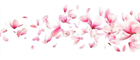 Poster - Delicate magnolia blossoms gracefully floating against a pristine white backdrop creating a serene and ethereal floral arrangement perfect for spring designs