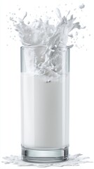 Poster - Captivating Milk Splash in Clear Glass Against White Backdrop Freshness Purity Cleanliness Dairy Delight Beverage Nutrition Healthy Drink Liquid Motion Still Life