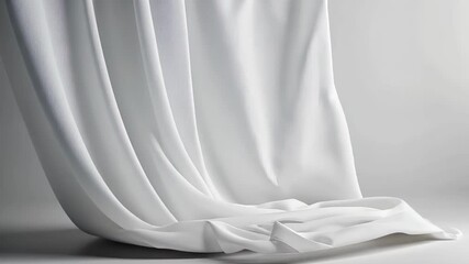 Poster - Soft white fabric drapes gracefully in a serene indoor space with gentle light illuminating its texture and flow Generative AI