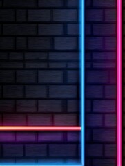 Poster - Abstract neon lines on dark brick wall background with vibrant colors and modern aesthetic creating a futuristic and energetic visual experience