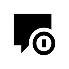 Poster - Black speech bubble with a white outlined circle and a black rectangle inside the circle icon design