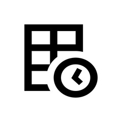 Poster - Black and white image showing a table grid with a clock icon overlayed on the bottom right corner