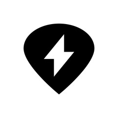 Poster - Black location pin icon with a white lightning bolt symbol indicating electric vehicle charging station location