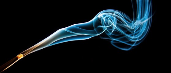 Poster - Ethereal blue smoke swirls against a stark black backdrop creating an abstract dance of light and shadow evoking mystery serenity and artistic expression in studio photography