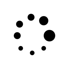 Poster - Black circular arrangement of varying sized dots on a white background in a symmetrical design style