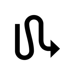 Poster - Black winding arrow with sharp point indicating direction on a plain white background illustration image
