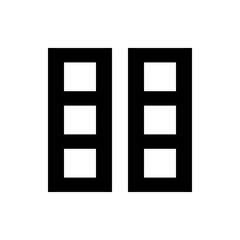 Poster - Two vertical rectangles each containing three square cutouts arranged vertically in a symmetrical pattern