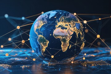 Poster - Global Network Structure Featuring Interconnected Globe in Cyber Landscape