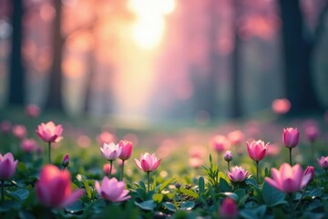 Wall Mural - Abstract blurred nature scene, soft focus, tranquil colors, color, organic