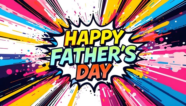 Pop Art Explosion Background with Happy Father's Day Text