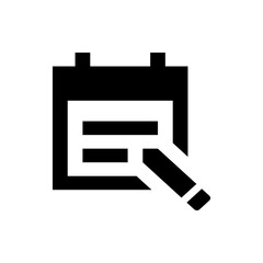 Poster - Black calendar icon with two horizontal lines and a pencil pointing to the calendar page design element