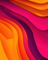 Poster - Abstract vibrant layers of orange pink and purple creating a dynamic flow with gentle curves and gradients for modern design and artistic expression