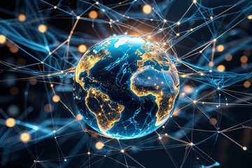 Poster - Global Connectivity and Communication Illustrated Through a Digital Globe and Network Web