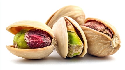 Poster - Captivating close up of pistachios against a pristine white backdrop showcasing their vibrant colors and textures in a studio setting with a high key lighting