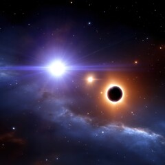Poster - stunning cosmic vista featuring a solar eclipse with radiant stars and ethereal nebula in deep space